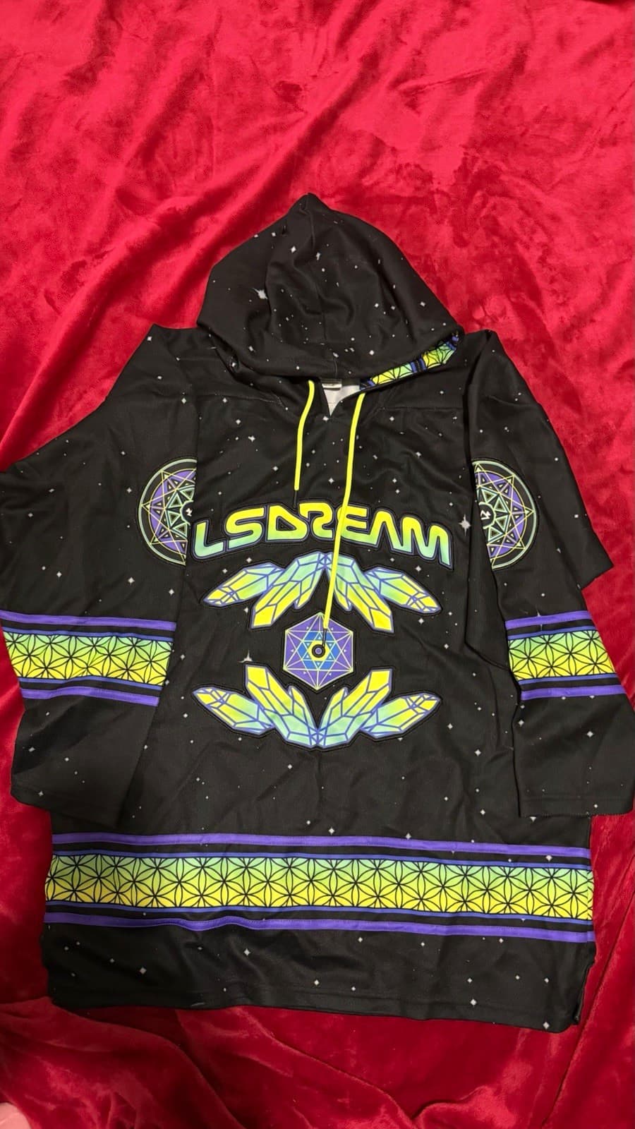 Men's Black Geometric Psychedelic Pullover Hooded Hoodie Drawstring