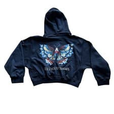 Cropped Hoodie Sz Med Navy Butterfly Graphic