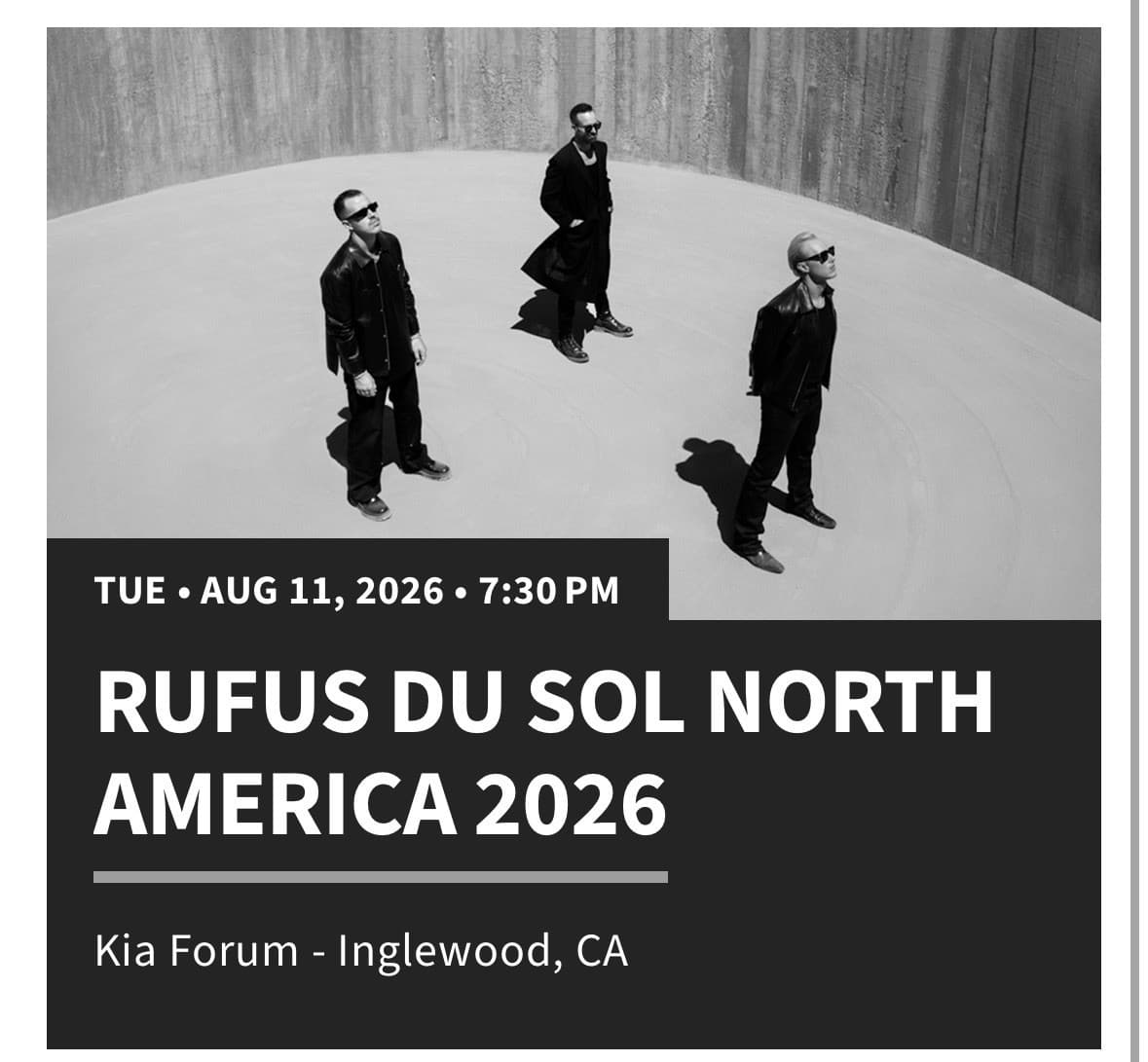 4x Rufus Du Sol Tickets Los Angeles, CA August 11 2026